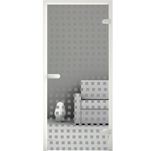 Décor carré sur une porte de cabine de douche