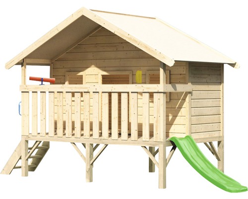 Cabane de jeux en bois avec toboggan et échelle