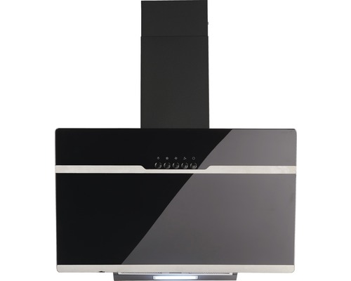 Hotte inclinée PKM S23-60 ABPX largeur x profondeur 60 x 33,7 cm noir Hotte aspirante avec façade en verre noir et conduit d''évacuation