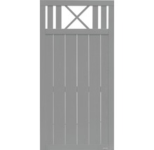 Graues Gartentor aus Holz mit X-förmigem Design