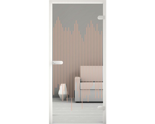 Porte en verre avec motif à rayures dans un espace de vie