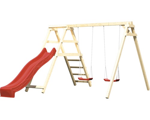 Holzspielplatz mit Rutsche und Schaukel