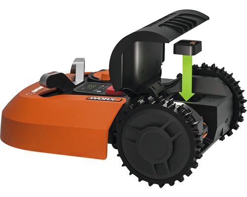 Robot tondeuse Worx avec installation de la batterie