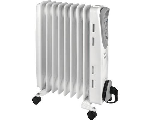 Radiateur à bain d''huile blanc avec roulettes et commandes