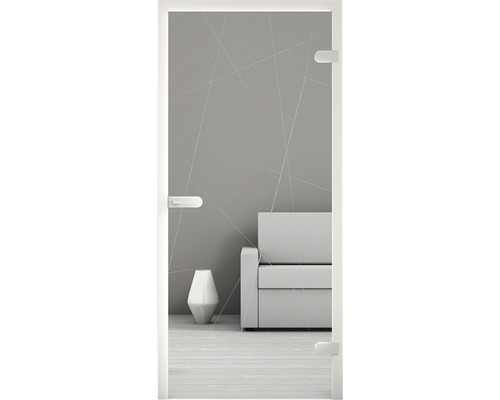 Porte en verre avec design linéaire dans une pièce meublée moderne