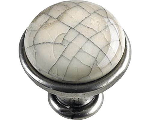 Bouton de meuble en zinc moulé sous pression/porcelaine blanc/bruni/marbré Øxh 27,5/25,5 mm