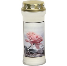 Grablicht mit Blume H 17 cm weiß-rosa-thumb-0