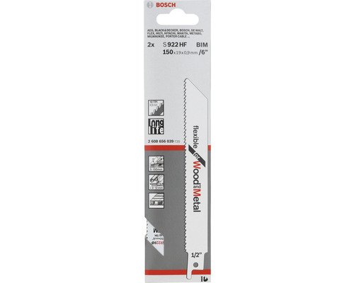 Bosch Säbelsägeblattset S922HF, BIM, 150 mm, geeignet für Holz und Metall