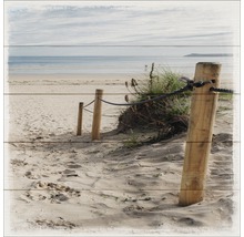 Tableau mural en bois avec motif de plage, poteaux et corde