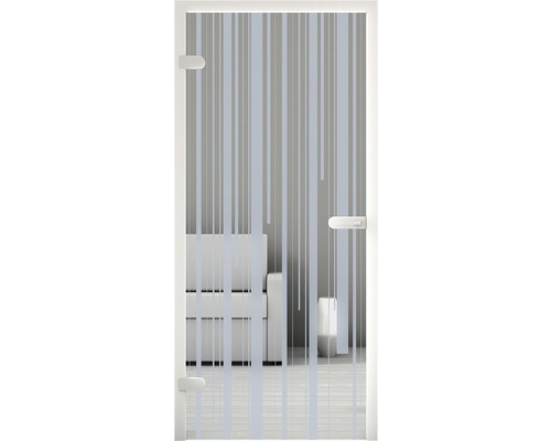 Glastür mit Streifenmuster und Türgriff