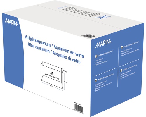 Emballage d''un aquarium entièrement en verre Marina d''une capacité de 45 litres