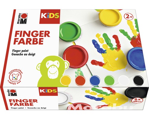Kit de peinture aux doigts Marabu KiDS 6x 100 ml Set de peintures pour enfants Marabu avec six couleurs