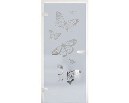 Glastür mit Schmetterlingsmotiv