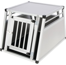 Cage pour chien en aluminium avec porte ouverte