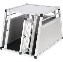Cage pour chien en aluminium avec porte ouverte