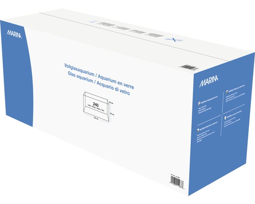 Verpackung eines Vollglasaquariums von Marina mit 240 Litern Fassungsvermögen