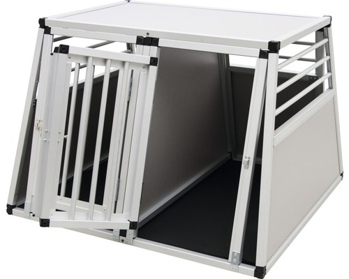 Hundebox aus Aluminium mit offener Tür