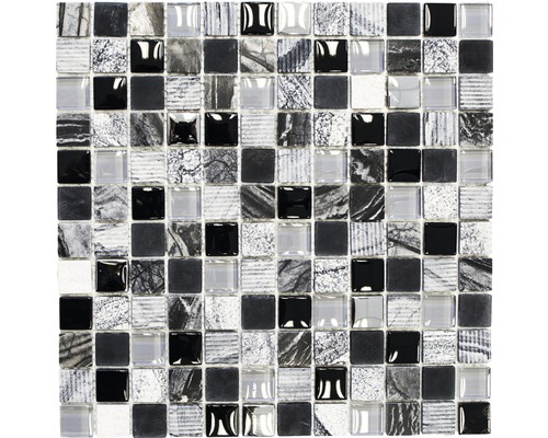 Glasmosaik XCM HQ24 mix schwarz/silber/weiß 30x30 cm