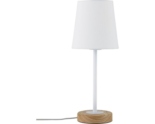 Lampe de table 1 ampoule H 40 cm Neordic Stellan bois/blanc Lampe de table avec pied en bois et abat-jour blanc
