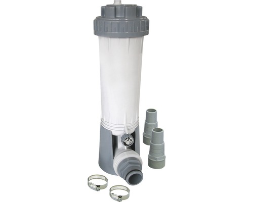 Chlorinateur pour piscine avec raccords de tuyau et colliers de serrage