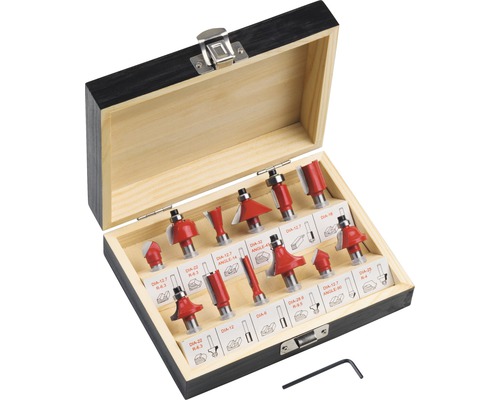 Oberfräser-Satz in Holzbox mit Inbusschlüssel