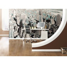 Büro mit Schreibtisch, Bürostuhl und New York Skyline Tapete
