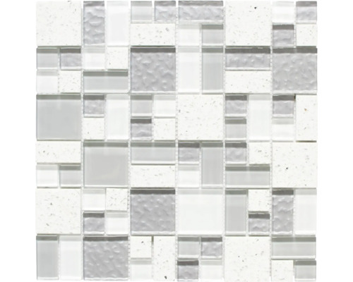 Glasmosaik XCM K990 mix weiß/grau 29,8x29,8 cm