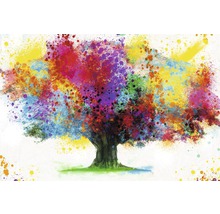 Illustration d''un arbre avec des éclaboussures de peinture colorées en guise de feuilles