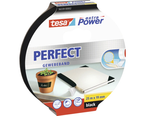 tesa extra Power Perfect Gewebeband schwarz 25m x 19mm Tesa Extra Power Perfect Gewebeband, 25 Meter mal 19 Millimeter, schwarz