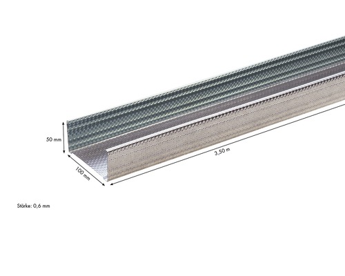 Profilé métallique avec des dimensions de 50 mm x 100 mm x 3,50 m et une épaisseur de 0,6 mm.