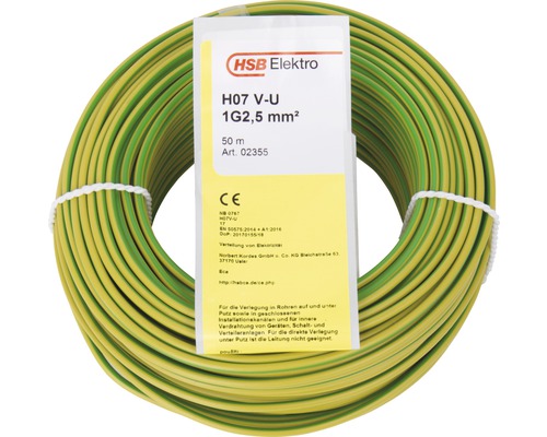 Conducteur H07 V-U 1G2,5 mm² 50 m vert/jaune