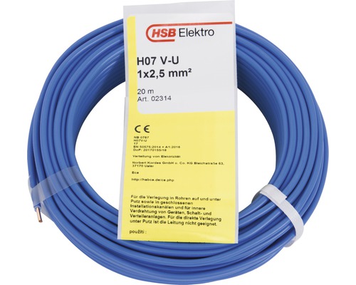 Conducteur H07 V-U 1x2,5 mm² 20 m bleu