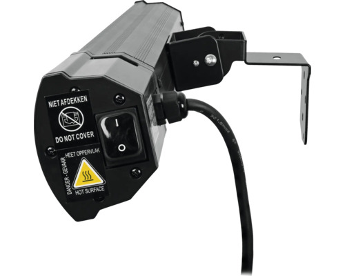 Schwarzlichtlampe mit Halterung und Warnhinweisen