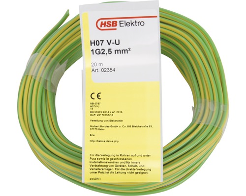 Conducteur H07 V-U 1G2,5 mm² 20 m vert/jaune