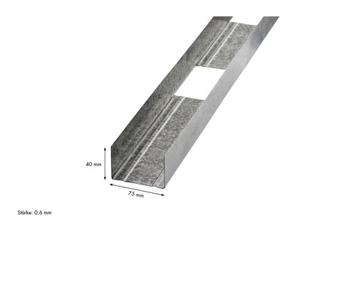 Metallständerprofil mit den Maßen 75 mm x 40 mm und einer Stärke von 0,6 mm