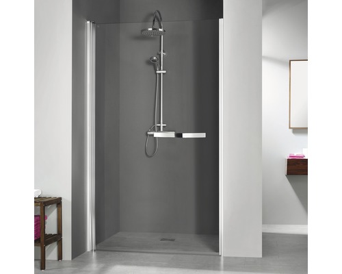 Porte pivotante niche Breuer Elana 900x2000 mm en verre véritable transparent clair alu argent mat