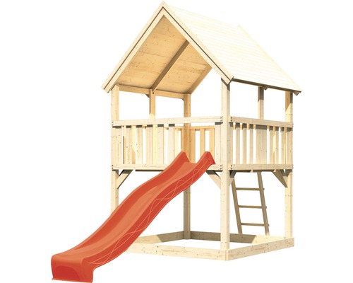 Spielhaus mit Rutsche und Leiter aus Holz