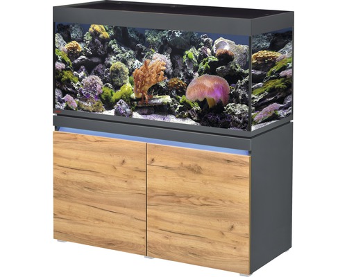 Aquariumkombination EHEIM incpiria 430 marine mit LED-Beleuchtung, Förderpumpe und beleuchtbaren Unterschrank graphit/Eiche