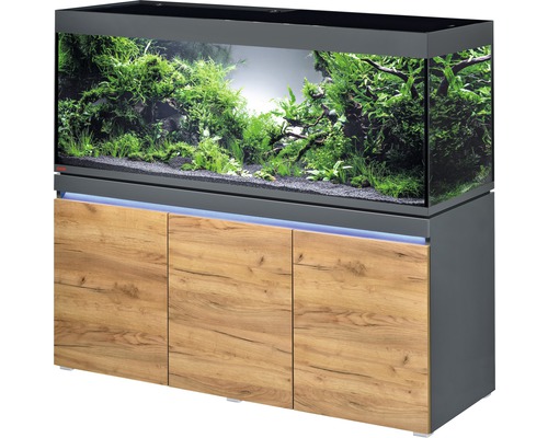 Kit complet d'aquarium EHEIM incpiria 530 avec éclairage à LED et meuble bas éclairé graphite/chêne