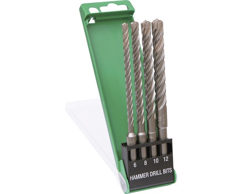 Hammerbohrer Set mit vier Bohrern und grünem Aufbewahrungskoffer Hammerbohrer Set mit vier Bohrern und grünem Aufbewahrungskoffer