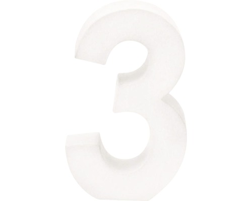 Chiffre 3 carton 10x3.5 cm blanc