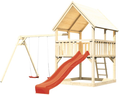 Spilltuerm mat Rutsch a Schaukel aus Holz