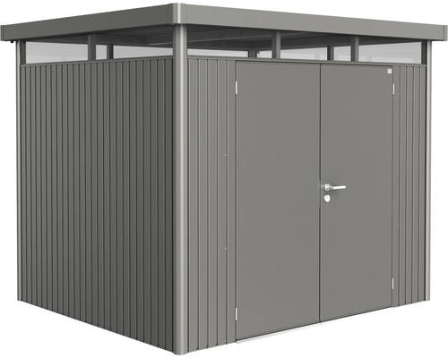 Abri de jardin biohort HighLine H3 porte à deux vantaux 275 x 235 cm gris quartz métallique