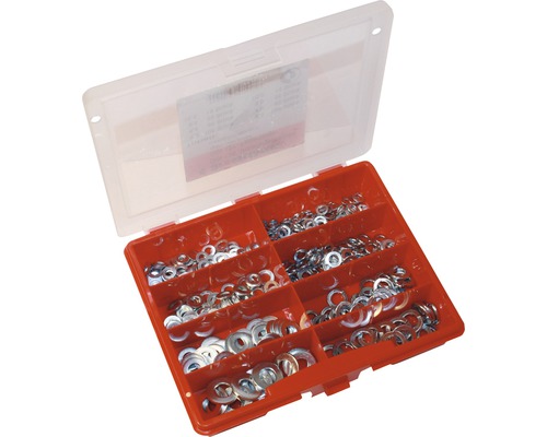 Sortimentskasten mit diversen Unterlegscheiben aus Metall