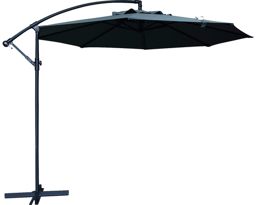 Ampelschirm SOLUNA Lyon Ø 300 cm dunkelgrau mit UV-Schutz 80, wasserabweisende Polyesterbespannung, leichte Aufspannung per Kurbel,Dreh und Neigfunktion, 14,7 kg Freiarm-Sonnenschirm mit Fusskreuz für den Garten