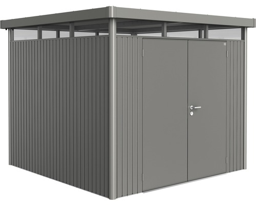 Abri de jardin biohort HighLine H4 porte à deux vantaux 275 x 275 cm gris quartz métallique