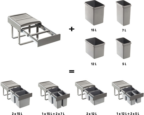Abfallsammler mit verschiedenen Behältergrößen zur Küchenmontage