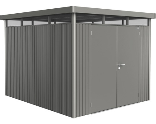 Abri de jardin biohort HighLine H5 porte à deux vantaux 254 x 294 cm gris quartz métallique