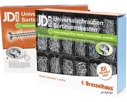 Boîte d''assortiment avec vis universelles zinguées à tête bombée de Dresselhaus