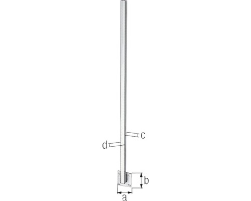 Poteau de garde-corps métallique avec plaque de base et dimensions